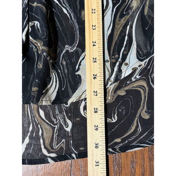 NEW Dress Forum Blouse S Long Sleeve Black Beige Print Dressy Sheer Button Up - Picture 11 of 12